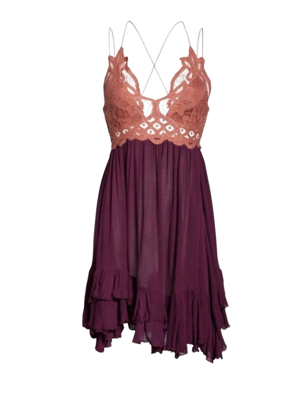Free People Adella Boho Slip Mini Dress Copper Combo Size XS - Picture 4 of 12